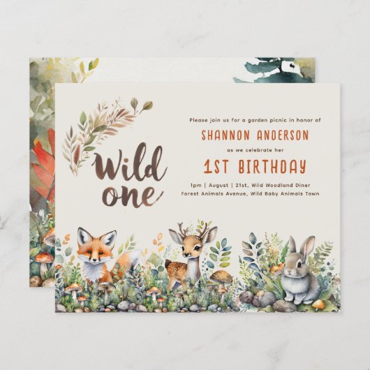 Papier Wild One Woodland Animaux 1er Anniversaire (Devant / Derrière)