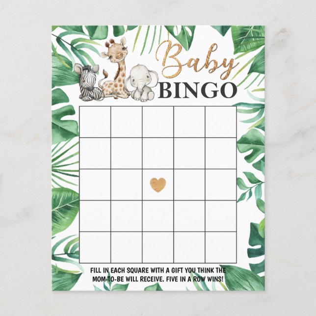 Papier Wild Safari Baby shower Bingo (Devant)