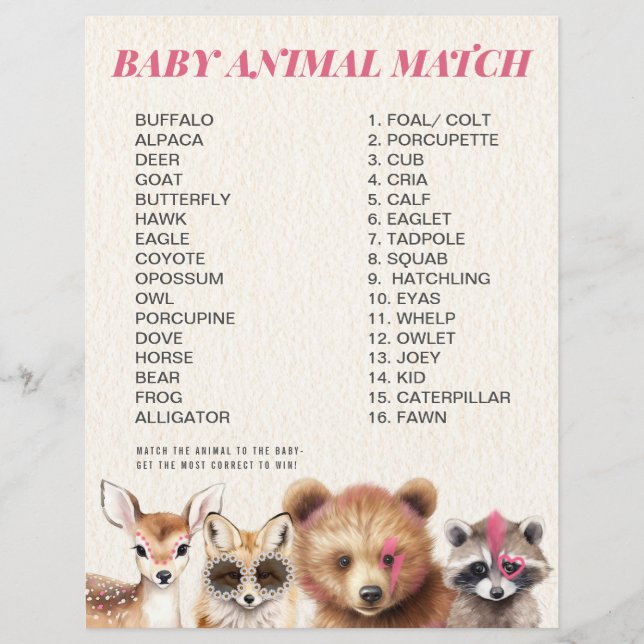 Papier Wild Woodland Animaux Baby shower Match (Devant)