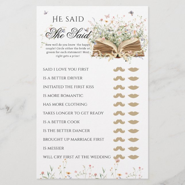 Papier Wildflower A New Chapter Begin Bridal Shower Game (Devant)