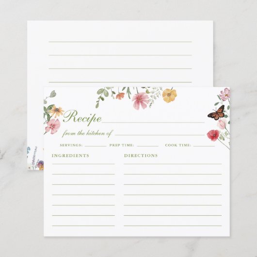 Papier Wildflower Bridal Shower Recipe Card (Devant / Derrière)