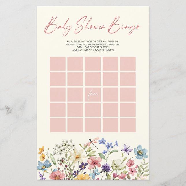 Papier Wildflower Floral Bingo Baby Shower Game (Devant)
