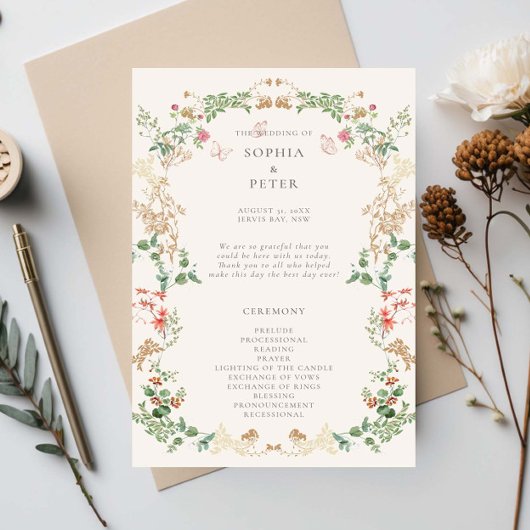 Papier Wildflower Garden Floral Wreath Ceremony Program