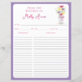 Papier Wildflowers Mason Jar Purple & Pink Recipe Sheets (Devant)