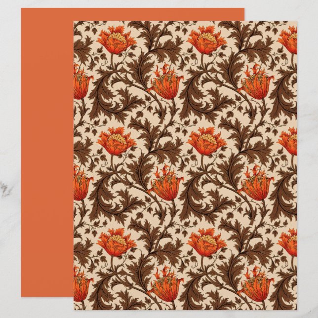 Papier William Morris Anemone, Beige, Brown & Rust Orange (Devant / Derrière)
