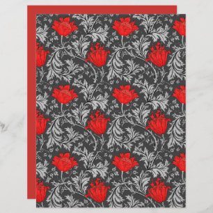 Papier William Morris Anemone, gris / gris et rouge