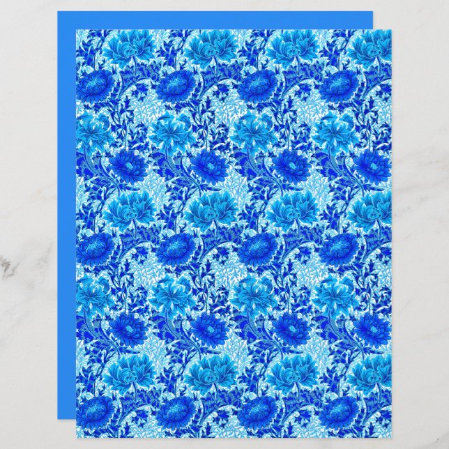 Papier William Morris Chrysanthemums Nuances de Denim Blu (Devant / Derrière)