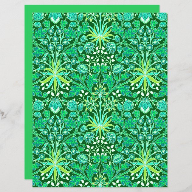Papier William Morris Hyacinth Imprimer, Emerald Green (Devant / Derrière)
