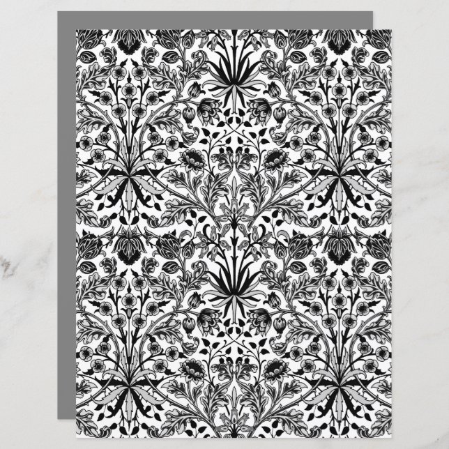 Papier William Morris Hyacinth Imprimer, noir, blanc et g (Devant / Derrière)