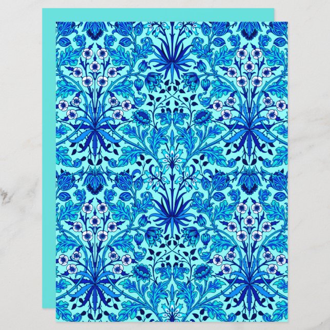 Papier William Morris Hyacinth Print, Aqua et Turquoise (Devant / Derrière)