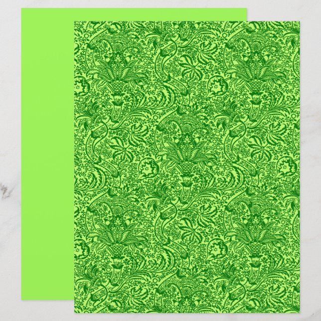 Papier William Morris Indian, Lime et Emerald Green (Devant / Derrière)