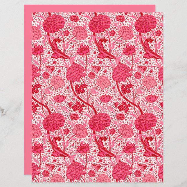 Papier William Morris Jacobean Floral, Coral rose (Devant / Derrière)
