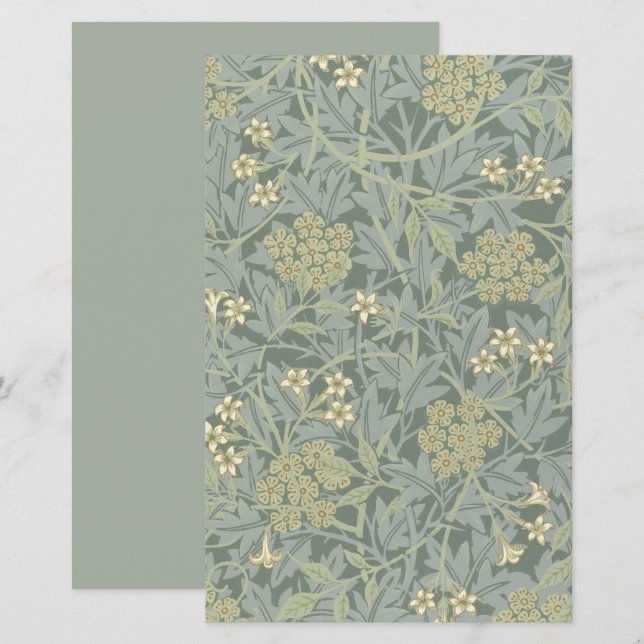 Papier William Morris Jasmine Bleu Vert Art Botanique (Devant / Derrière)