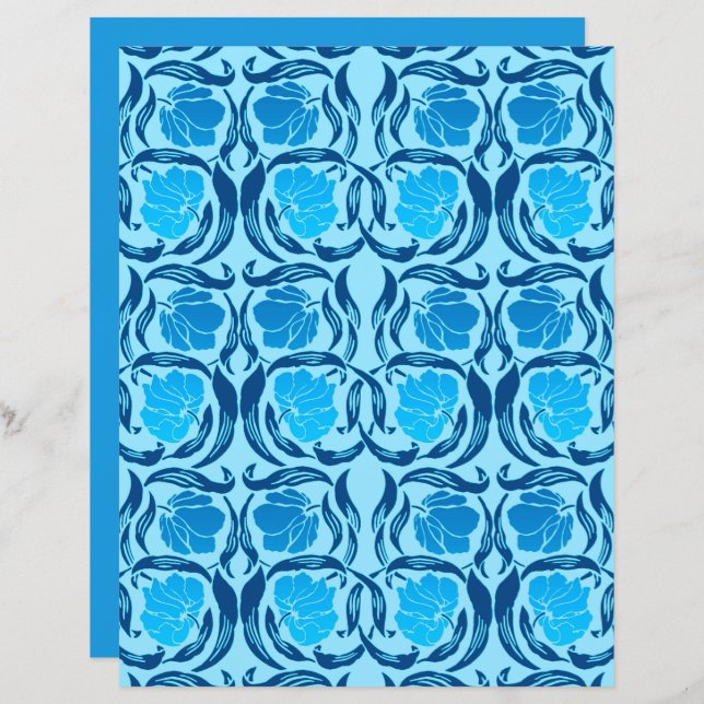 Papier William Morris Pimpernel, Denim & Bleu clair (Devant / Derrière)