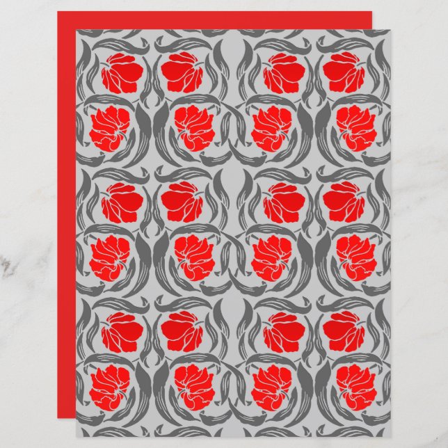 Papier William Morris Pimpernel, Silver Grey et Red (Devant / Derrière)