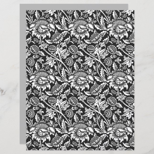 Papier William Morris Sunflowers, noir, blanc et gris (Devant / Derrière)