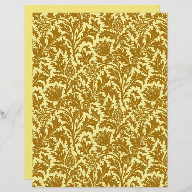Papier William Morris Thistle Damask, Or de moutarde (Devant / Derrière)