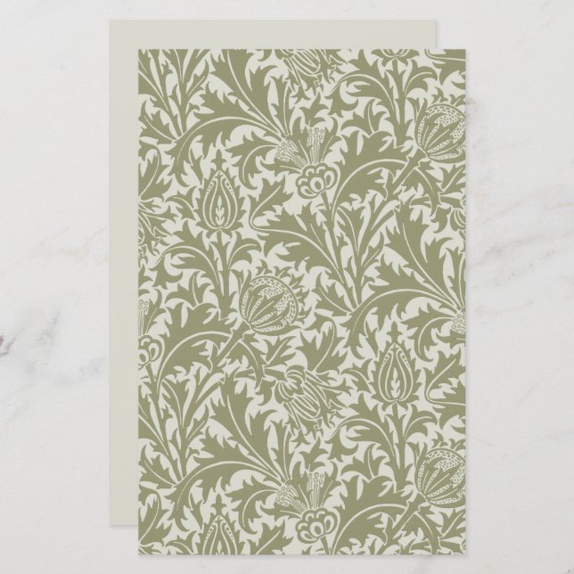 Papier William Morris Thistle Sage Green Motif (Devant / Derrière)