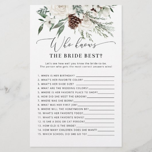 Papier Winter à feuillage persistant Qui connaît la marié (Devant)