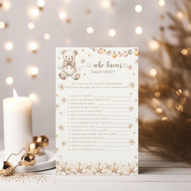Papier Winter Bear Qui Connaît Papa Meilleur Baby shower  (Créateur téléchargé)