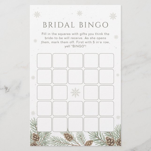 Papier Winter Bridal Shower Bingo Game (Devant)