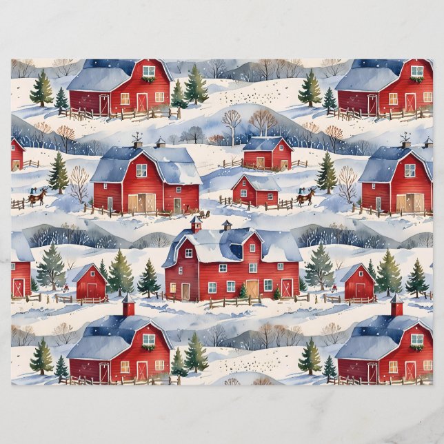 Papier Winter Country Farm & Red Barnes (Devant)