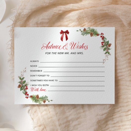 Papier Winter Greenery Red Bow Advice and Wishes card