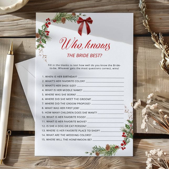 Papier Winter Greenery Who knows the Bride best game (Créateur téléchargé)