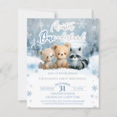 Papier Winter Onederland Bear Blue First Birthday Budget (Devant)