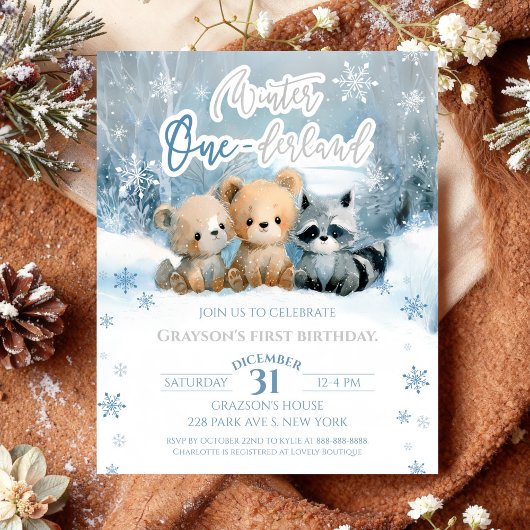 Papier Winter Onederland Bear Blue First Birthday Budget
