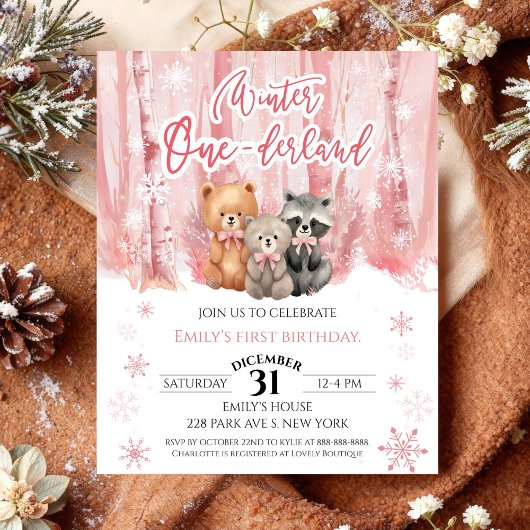 Papier Winter Onederland Bear Pink First Birthday Budget