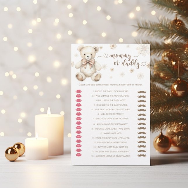 Papier Winter Teddy Bear Maman ou papa jeu de baby shower (Créateur téléchargé)