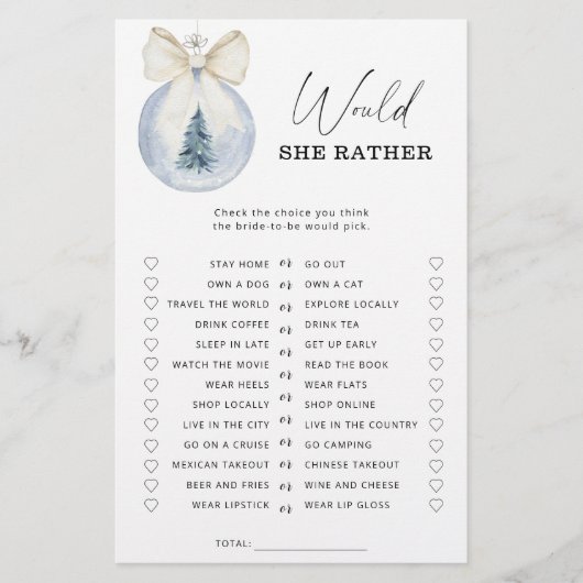 Papier Winter Voudrait-elle plutôt nuptiale douche jeu (Devant)
