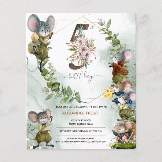 Papier Winter Wild Mice 5e Anniversaire Fête Invitation (Devant)
