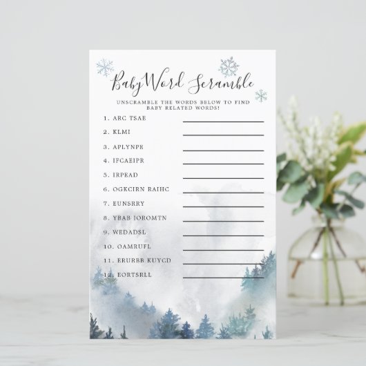 Papier Winter Wonderland Blue Baby Word Scramble Jeu (Debout devant)