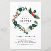 Papier Winterberry Holly Greenery Baby shower Invitation (Devant)