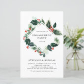 Papier Winterberry Holly Greenery Invitation Fiançailles (Debout devant)