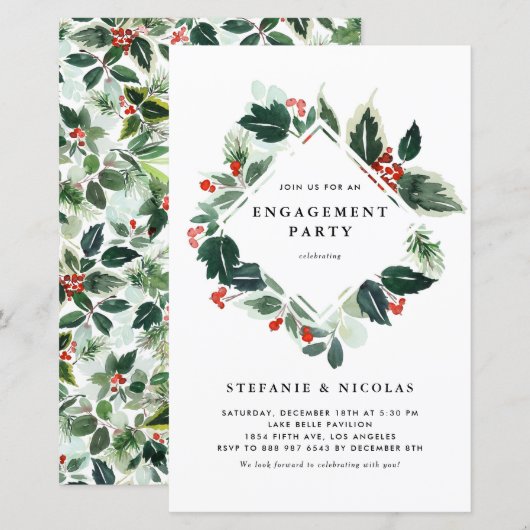 Papier Winterberry Holly Greenery Invitation Fiançailles (Devant / Derrière)