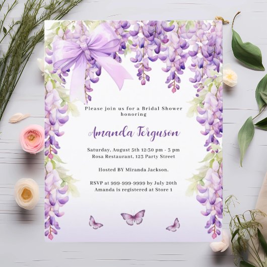 Papier Wisteria arc violet invitation à la douche nuptial