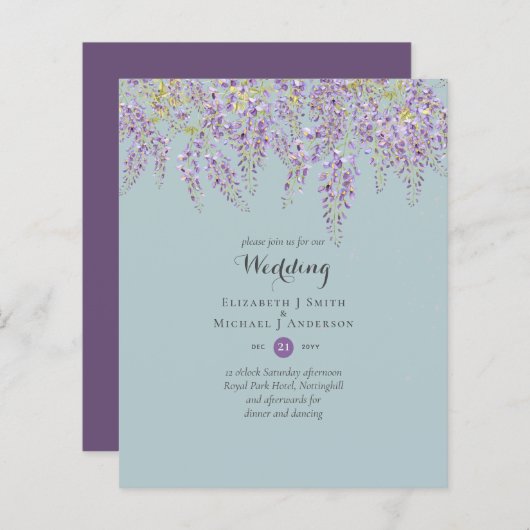 Papier Wisteria Floral Garden Lavender Mariage Sage (Devant / Derrière)