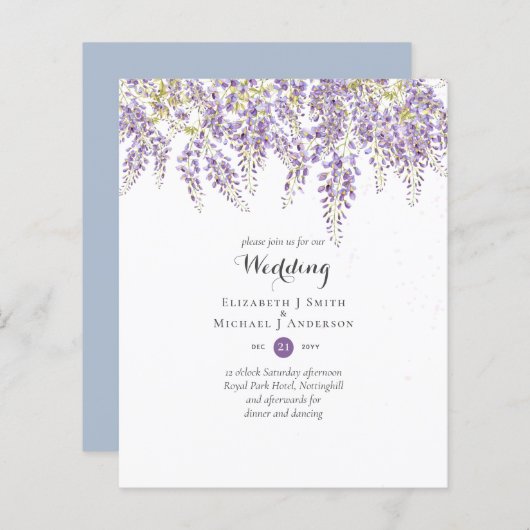 Papier Wisteria Floral Jardin Bleu Mariage Sage (Devant / Derrière)