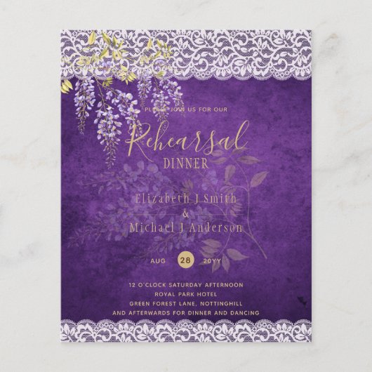 Papier Wisteria Floral Lace REHEARSAL DÎNER INVITATION (Devant)