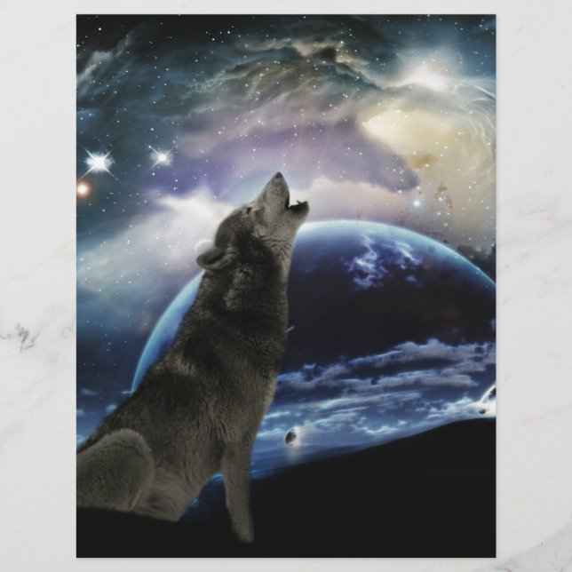 Papier Wolf hurle sur la lune (Devant)