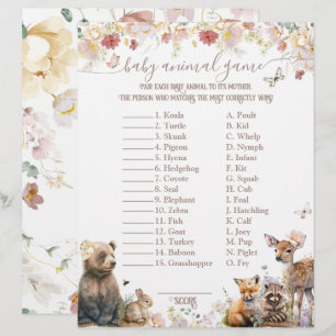 Papier Woodland animal floral fille Baby shower Jeu