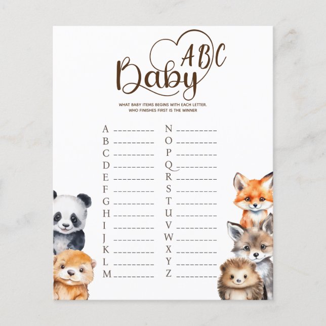 Papier Woodland Animals Baby ABC Game Card (Devant)