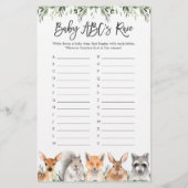 Papier Woodland Animals Baby shower ABC's Race Game (Devant)