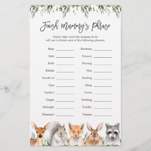 Papier Woodland Baby shower Finish Mummy's Phrase Game