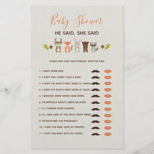 Papier Woodland Baby shower Game - Il A Dit Qu'Elle
