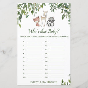 Papier Woodland Baby shower Game - Who's That Baby
