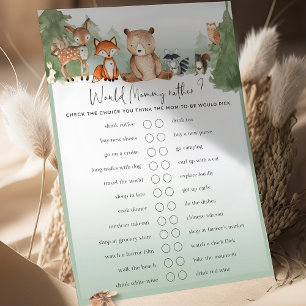 Papier Woodland Baby shower Jeu Plutôt Maman?